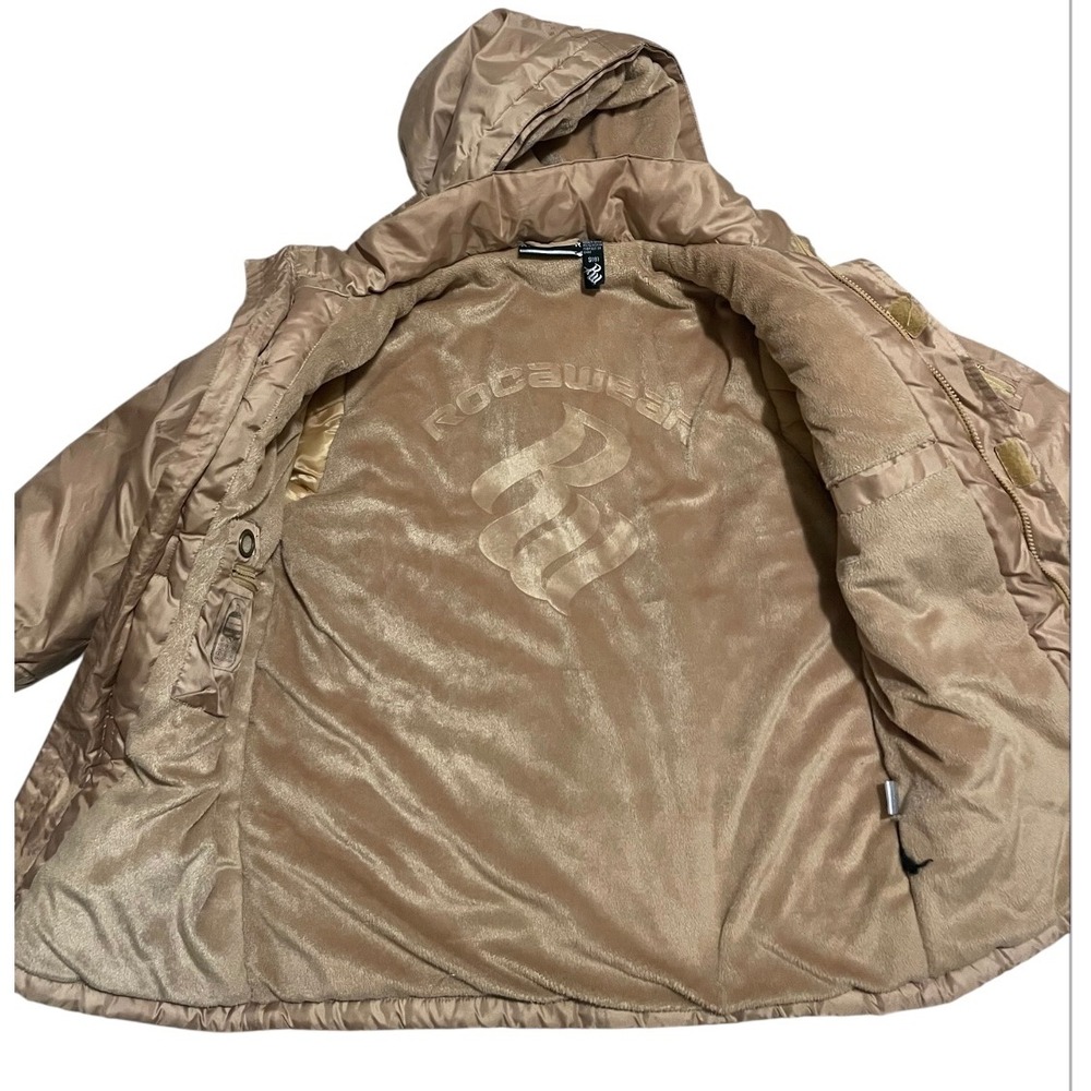 Rocawear Hooded Winter Coat Puffer Jacket Warm‎ Full Zip Beige Kids S - Picture 4 of 6